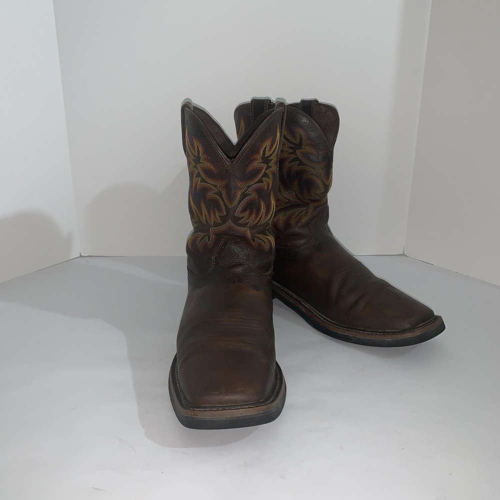 Justin Boots Mens Size 13D Brown Leather Western Work Pull On Square Toe WK4681